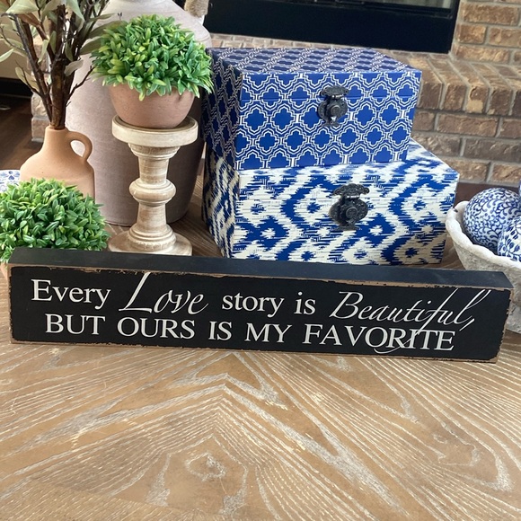 Other - NEW! Shabby Chic Love Story Black Distressed Wood Wall Sign